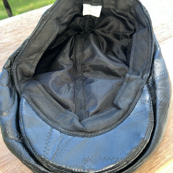 Newsboy Cap (Black) Leather Shell/Fabric Lining-unbranded - Picture 4 of 7